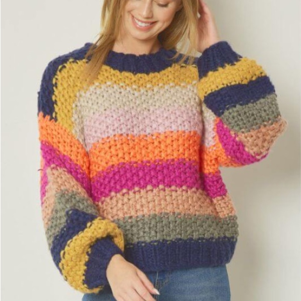 Entra Cheerful Color Block Chunky knit Women’s Sweater‎ Size L NWT